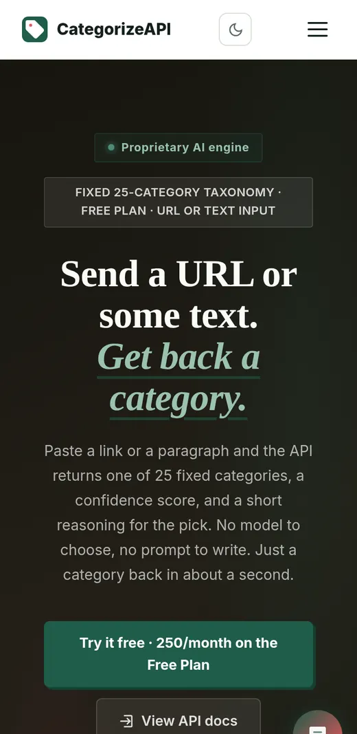 CategorizeAPI.com mobile