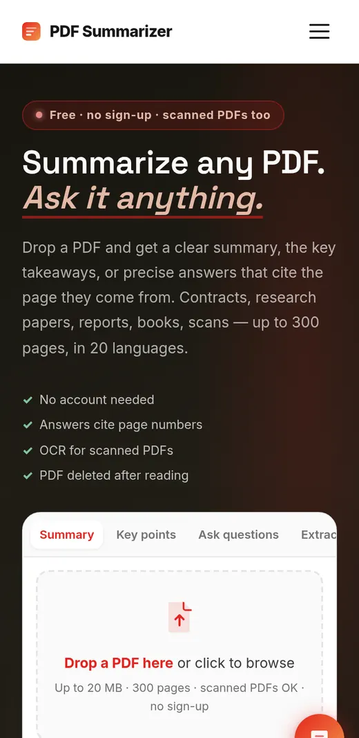 PDF-Summarize.com mobile